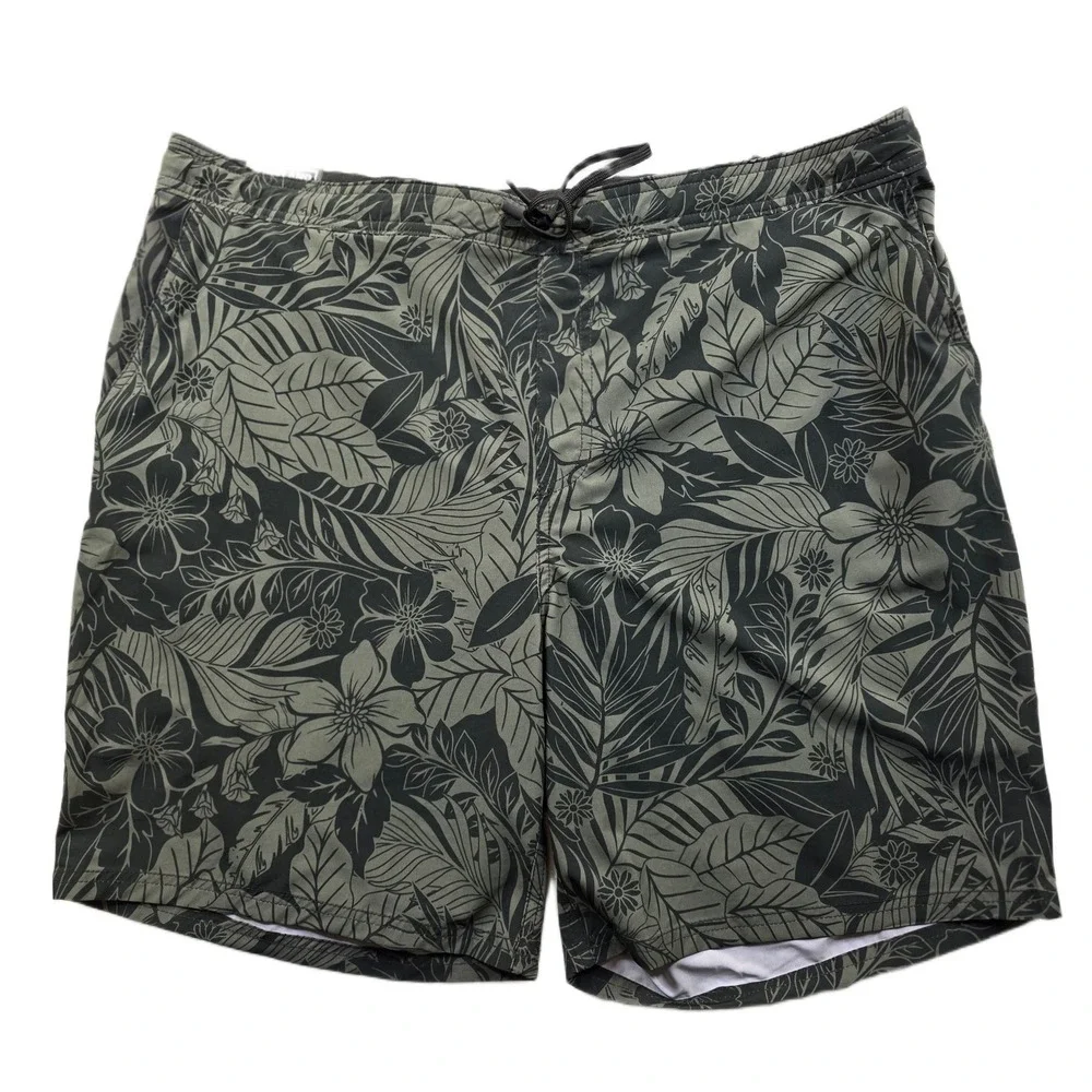 Kirkland Signature Swim Shorts‎ Mens 2XL Olive Green Tropical Board Shorts NEW